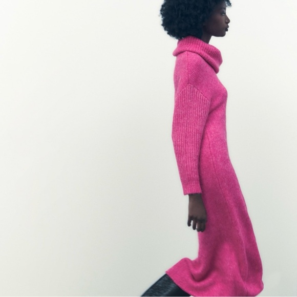 Zara Vibrant Pink Cowl Neck Sweater Dress - Picture 8 of 8